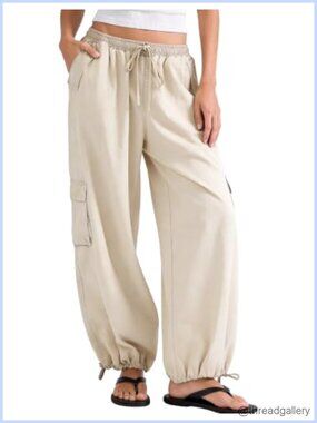 Women's Baggy Cargo Pants Parachute Hiking Pants with Pockets